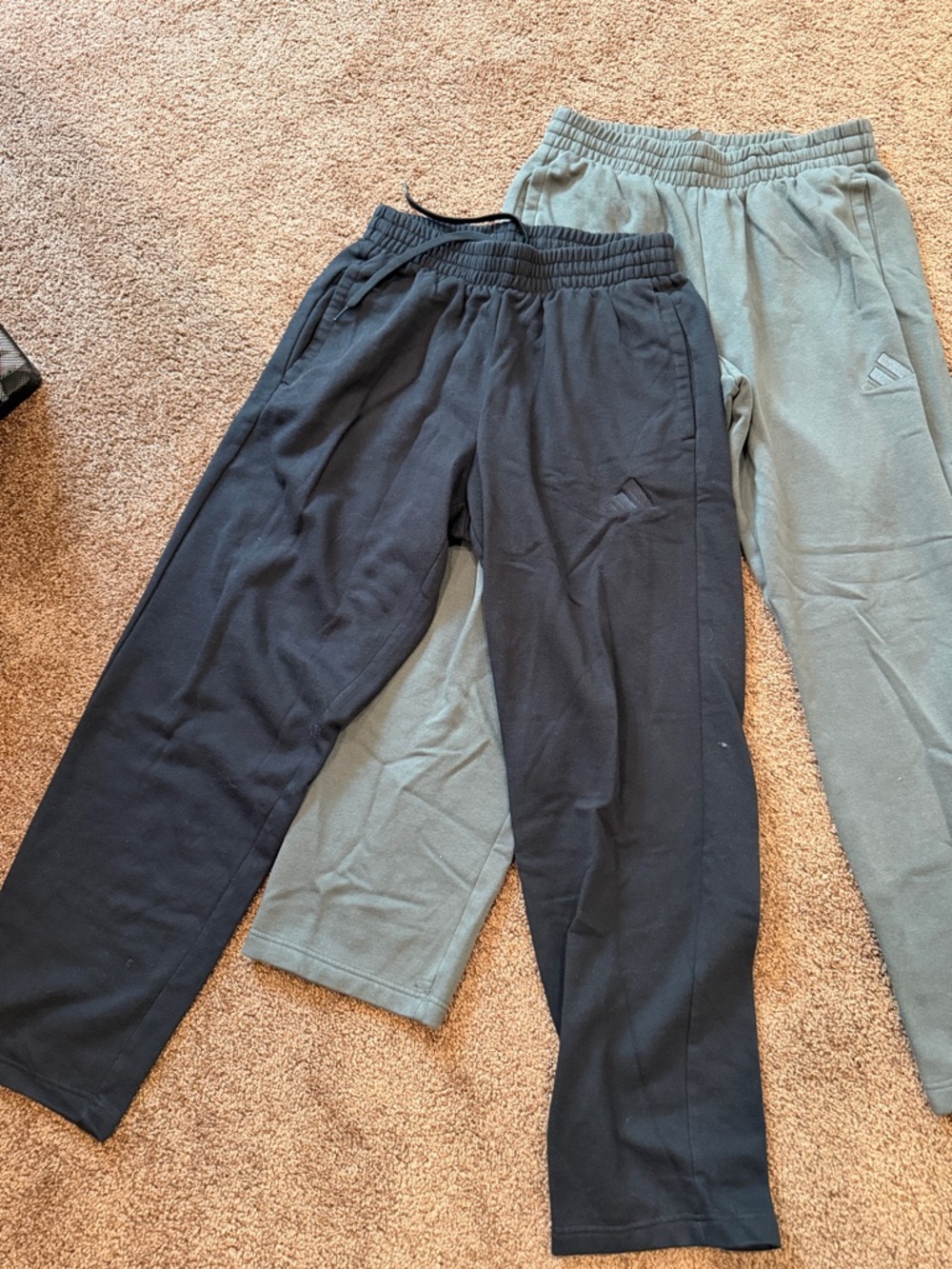 Adidas Black and Grey Green Men's Fleece Open Hem Jogger Pants - Two Pair